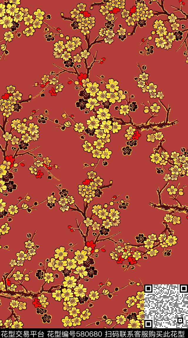 中国风花卉大牌数码印花华亿平台下载（图片编号: 580680） - 瓦栏（Walan）