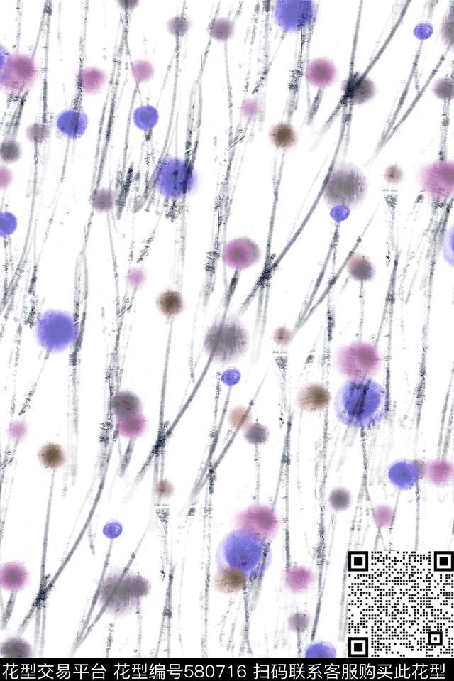 扎染蒲公英植物数码印花华亿平台下载（图片编号: 580716） - 瓦栏（Walan）