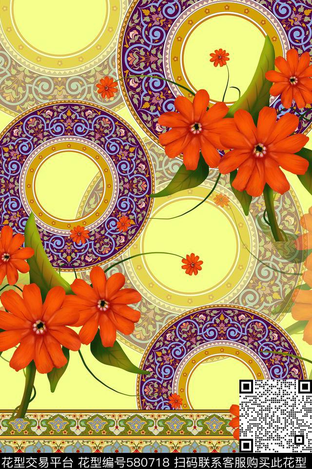 古典瓷盘花卉传统印花华亿平台下载（图片编号: 580718） - 瓦栏（Walan）