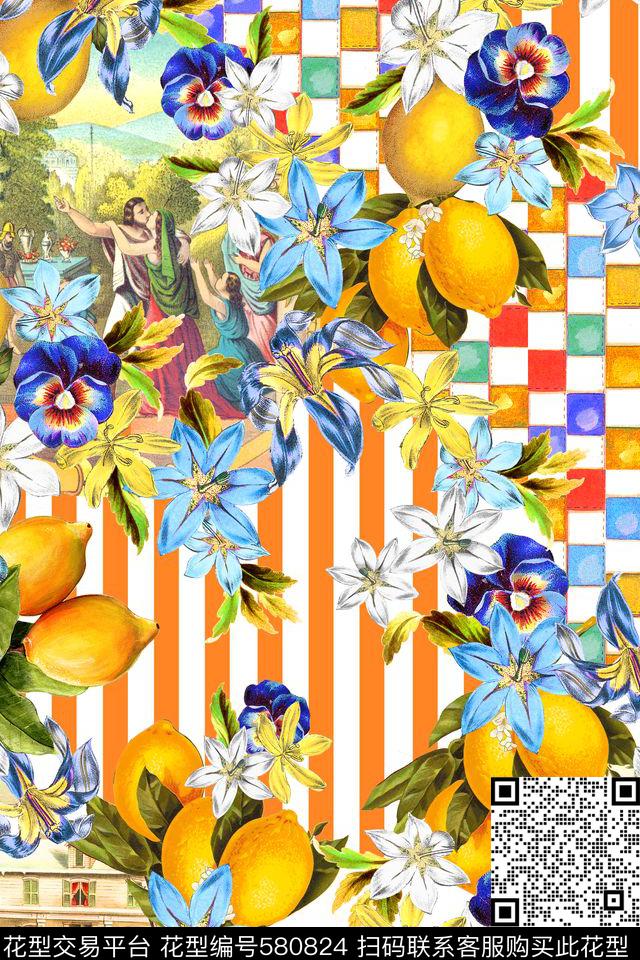 时尚花卉水果数码印花华亿平台下载（图片编号: 580824） - 瓦栏（Walan）