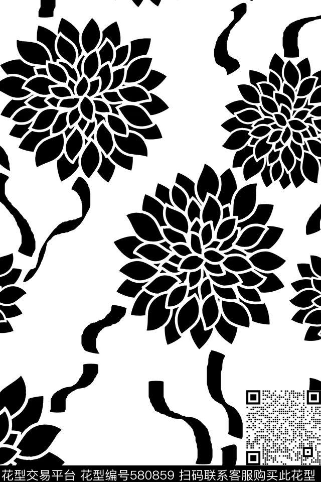 花卉美国风超大花卉传统印花华亿平台下载（图片编号: 580859） - 瓦栏（Walan）