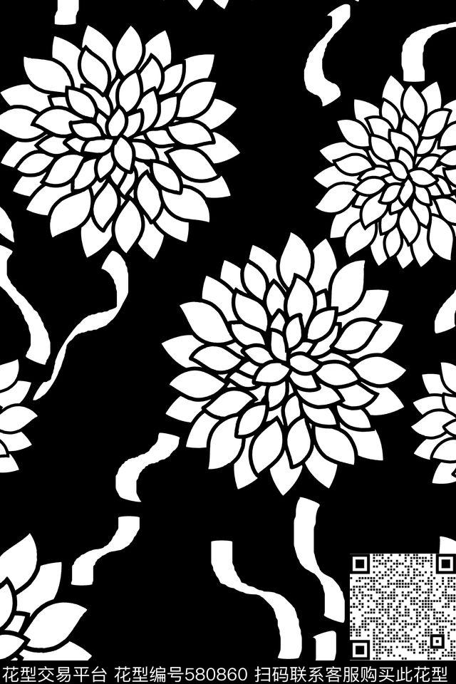 花卉美国风超大花卉传统印花华亿平台下载（图片编号: 580860） - 瓦栏（Walan）