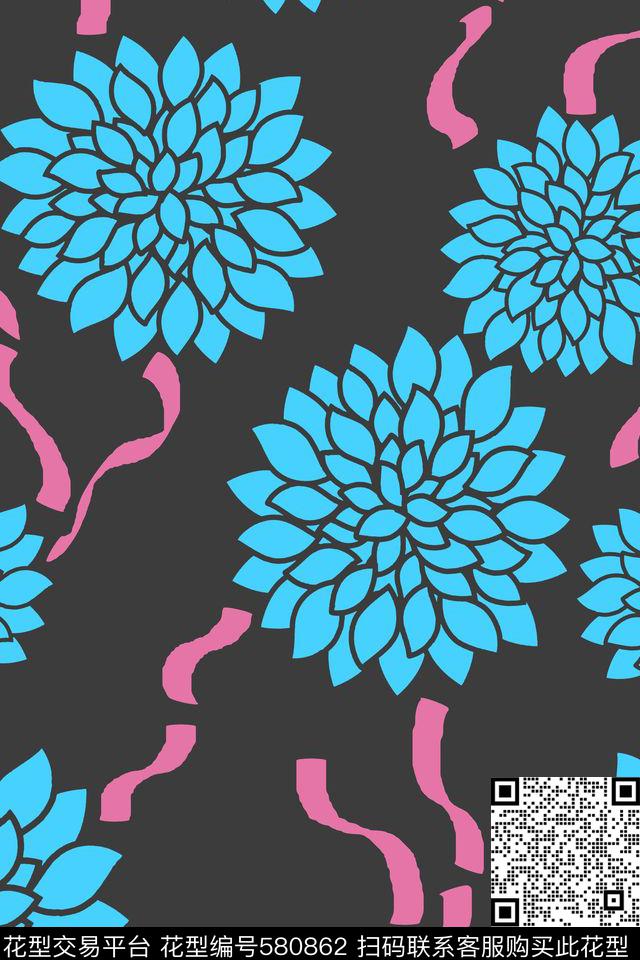 花卉美国风超大花卉传统印花华亿平台下载（图片编号: 580862） - 瓦栏（Walan）