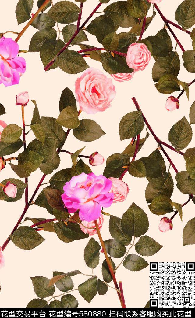 数码印花家纺花朵数码印花华亿平台下载（图片编号: 580880） - 瓦栏（Walan）