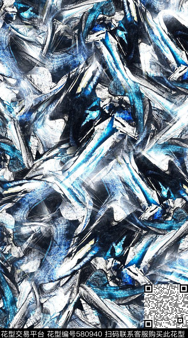 水墨炫彩涂鸦抽象数码印花华亿平台下载（图片编号: 580940） - 瓦栏（Walan）