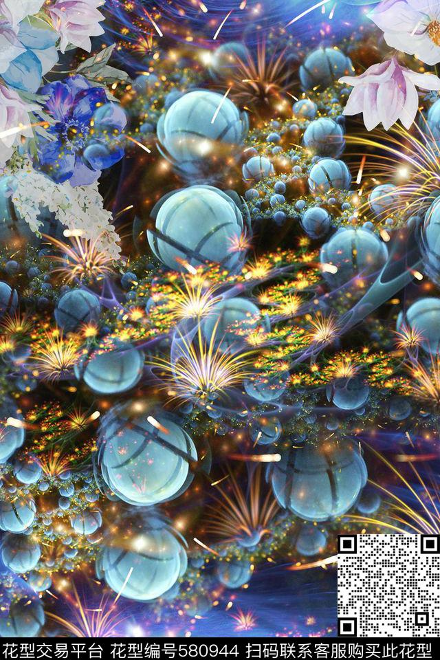 炫彩花梦幻花朵数码印花华亿平台下载（图片编号: 580944） - 瓦栏（Walan）