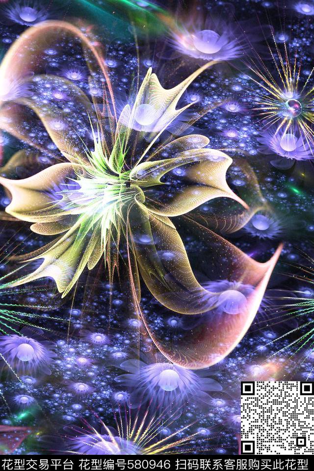 炫彩花花朵花卉数码印花华亿平台下载（图片编号: 580946） - 瓦栏（Walan）