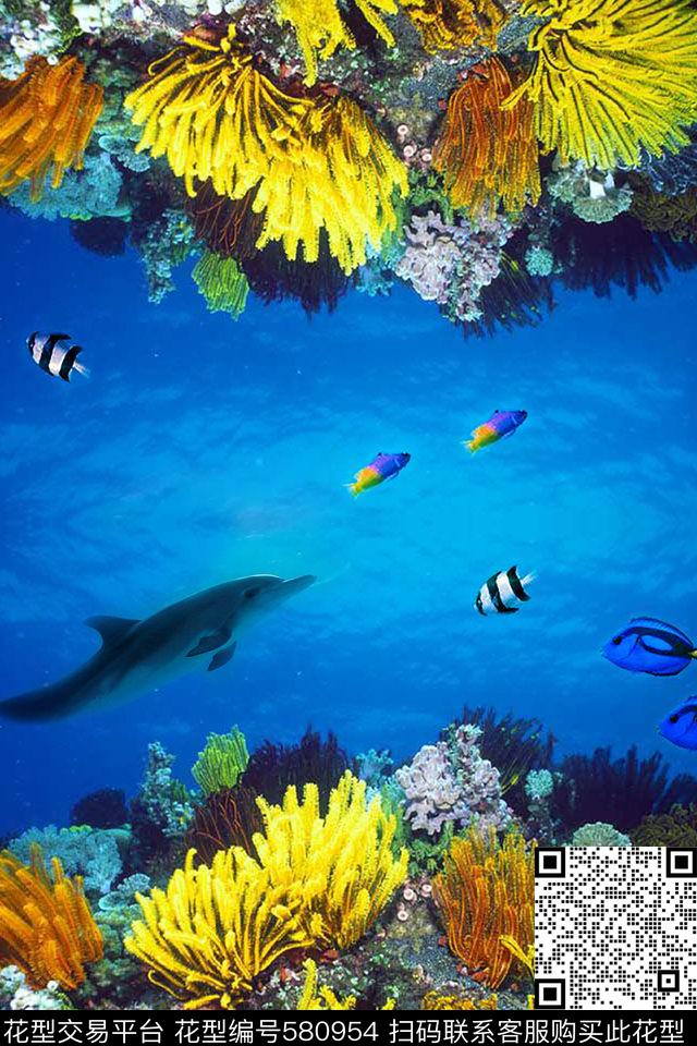 时尚海洋热带鱼数码印花华亿平台下载（图片编号: 580954） - 瓦栏（Walan）