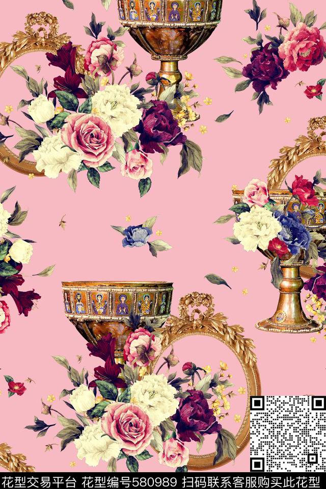 宫廷花卉珠宝数码印花华亿平台下载（图片编号: 580989） - 瓦栏（Walan）