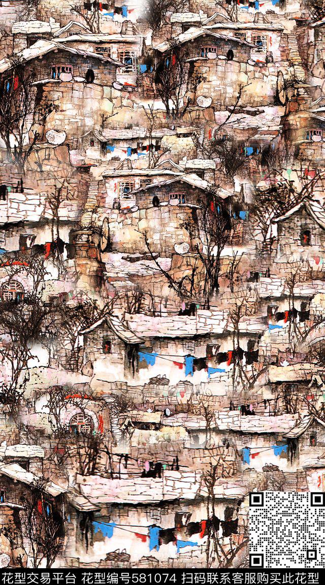 中国风水墨画女士连衣裙旗袍数码印花华亿平台下载（图片编号: 581074） - 瓦栏（Walan）