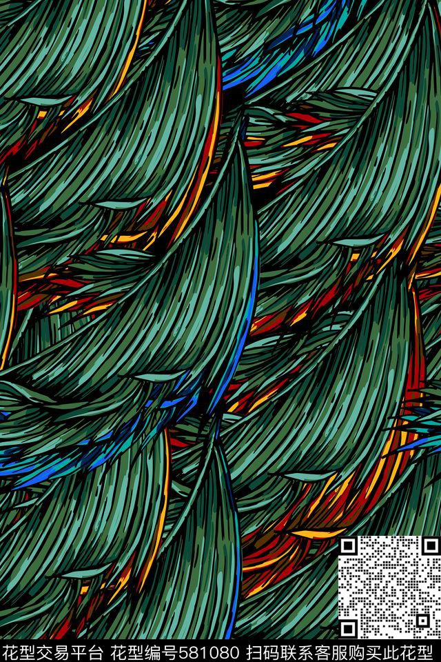 时尚棕榈叶热带数码印花华亿平台下载（图片编号: 581080） - 瓦栏（Walan）