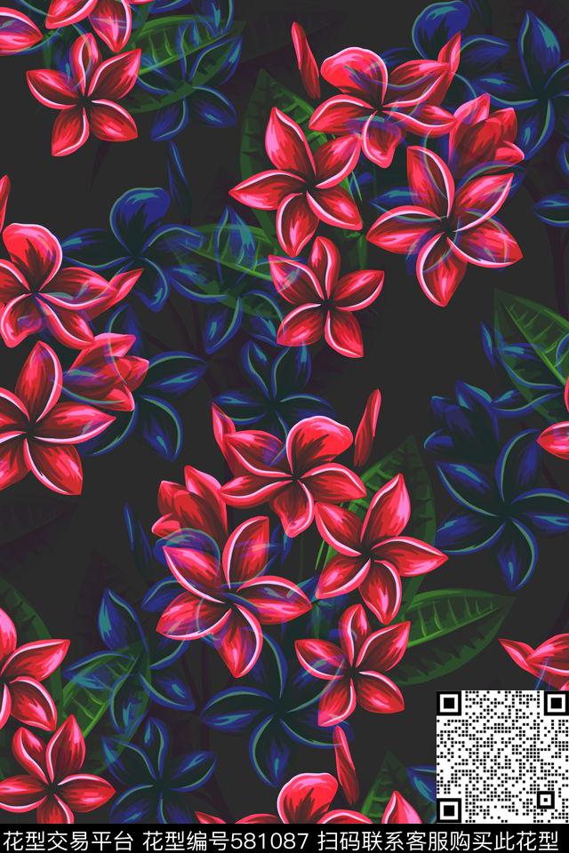 棕榈叶热带花卉数码印花华亿平台下载（图片编号: 581087） - 瓦栏（Walan）