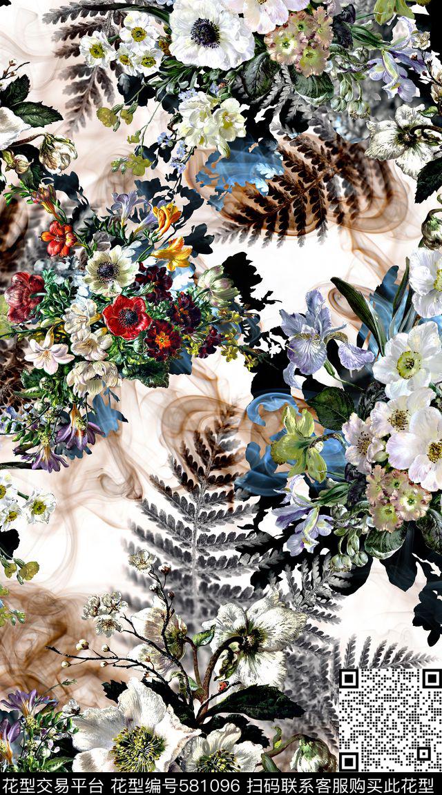 油画花卉树叶数码印花华亿平台下载（图片编号: 581096） - 瓦栏（Walan）