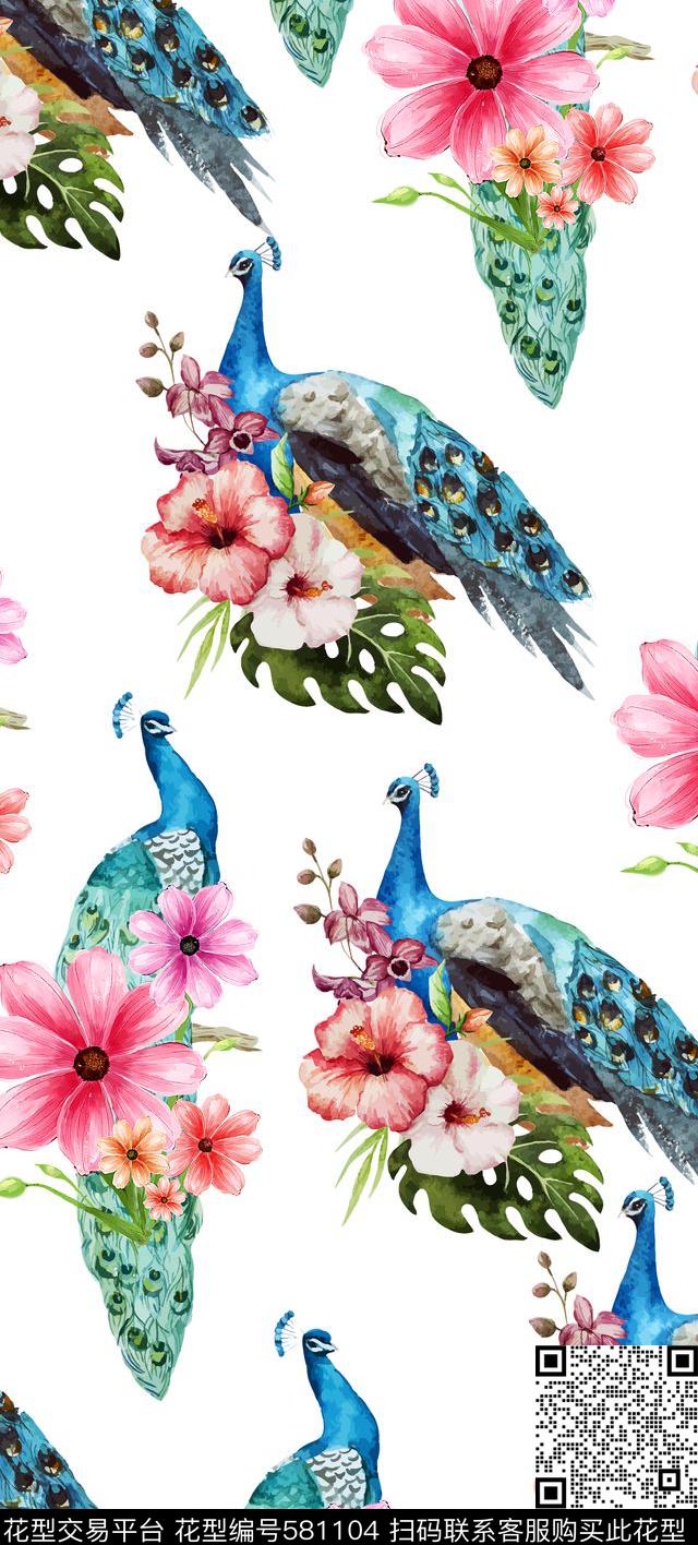 中国风鸟花数码印花华亿平台下载（图片编号: 581104） - 瓦栏（Walan）