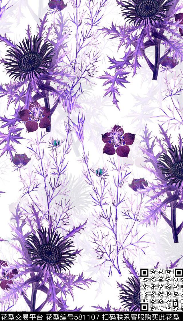 花朵花卉菊花数码印花华亿平台下载（图片编号: 581107） - 瓦栏（Walan）