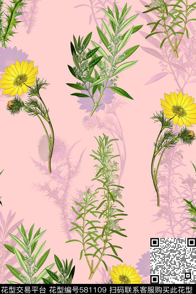 雏菊花朵花卉数码印花华亿平台下载（图片编号: 581109） - 瓦栏（Walan）