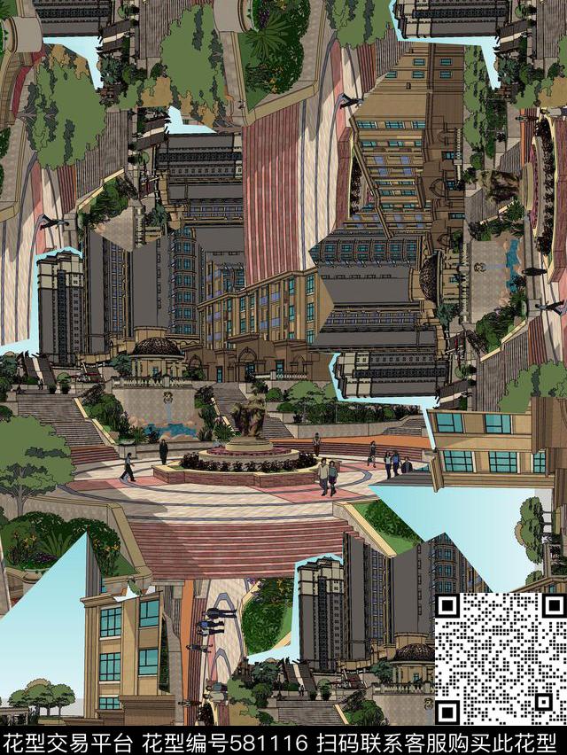 雪山手绘风景数码印花华亿平台下载（图片编号: 581116） - 瓦栏（Walan）