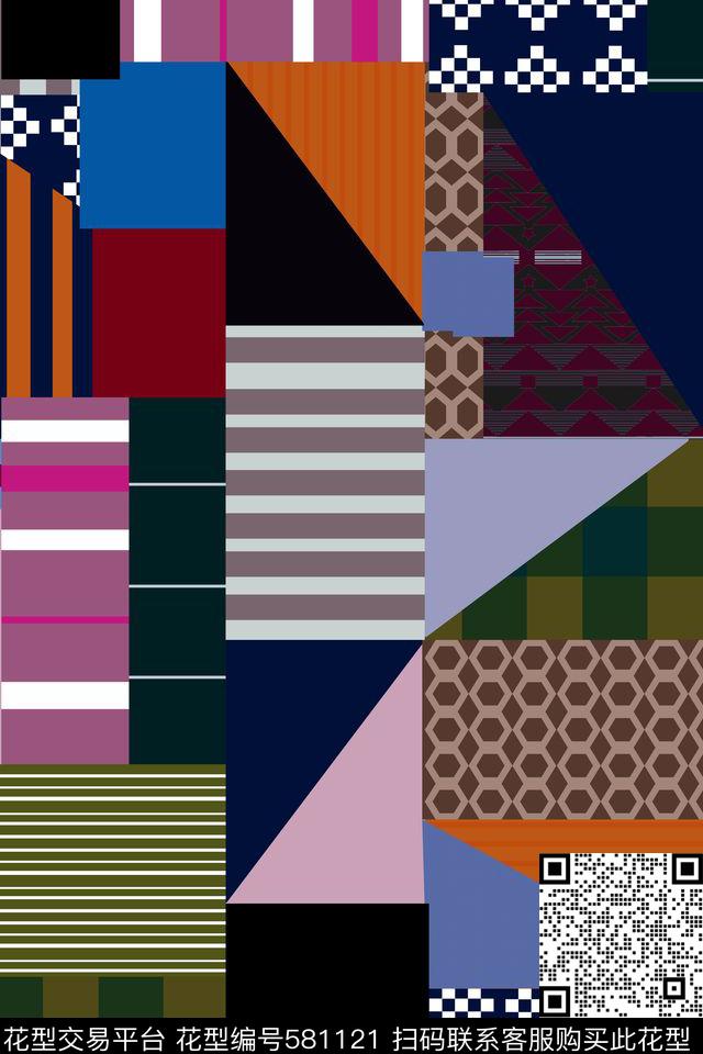 民族风几何色块传统印花华亿平台下载（图片编号: 581121） - 瓦栏（Walan）
