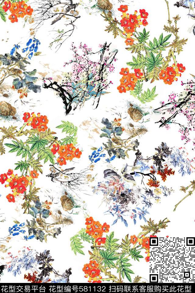潮流时尚大牌碎花水粉花数码印花华亿平台下载（图片编号: 581132） - 瓦栏（Walan）