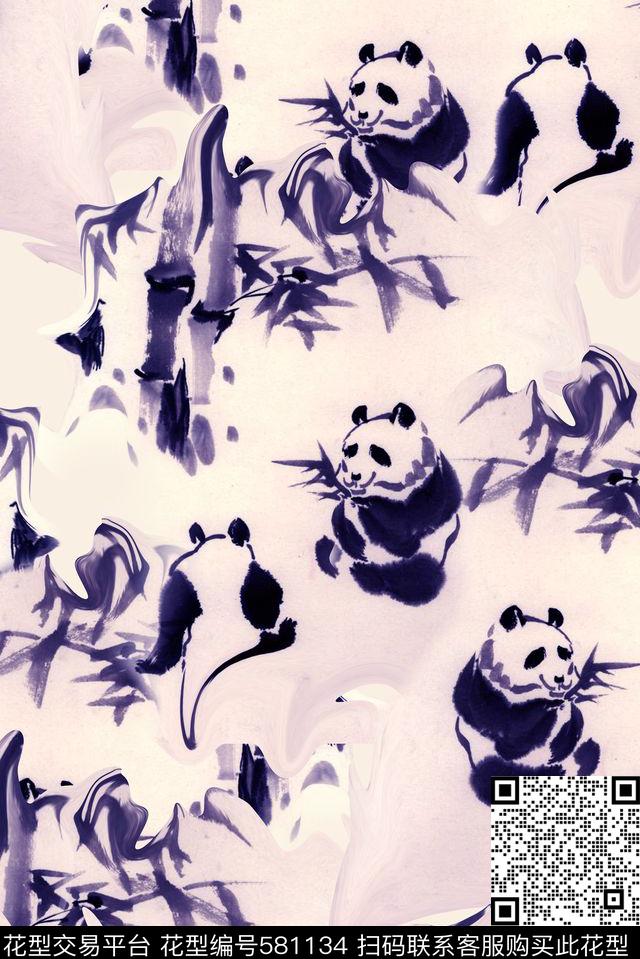 国画熊猫复古数码印花华亿平台下载（图片编号: 581134） - 瓦栏（Walan）