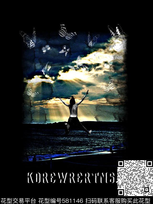 时尚潮流大海蝴蝶数码印花华亿平台下载（图片编号: 581146） - 瓦栏（Walan）