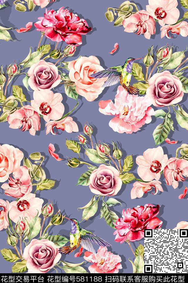花卉彩底花卉田园数码印花华亿平台下载（图片编号: 581188） - 瓦栏（Walan）