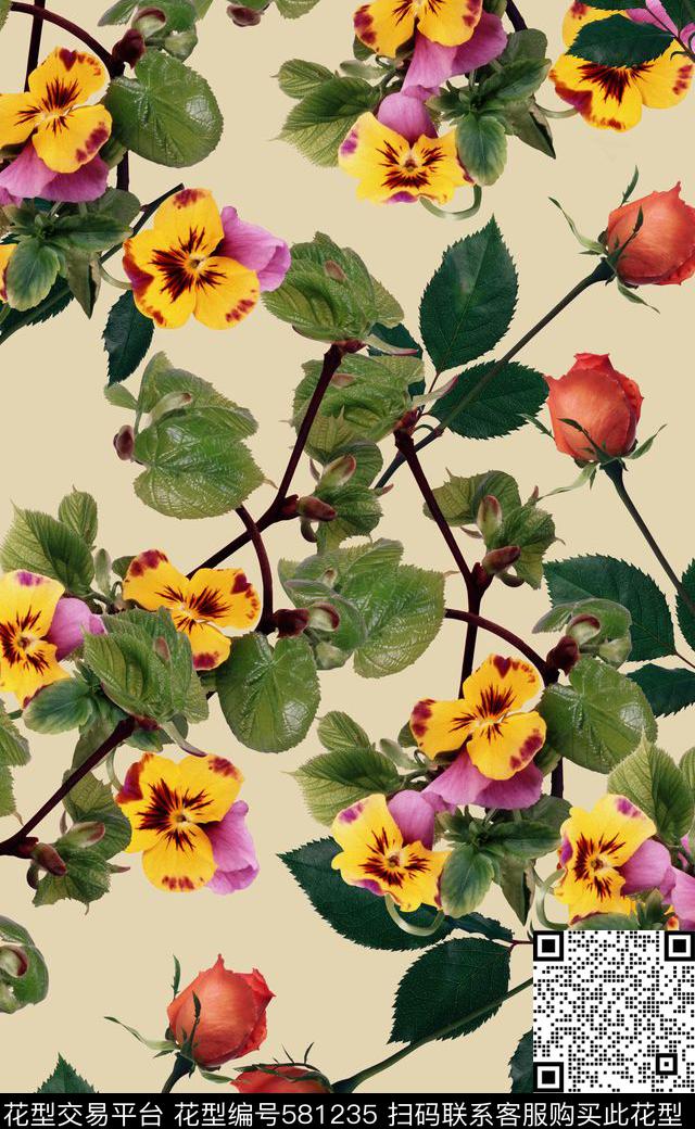 真实花卉高清花卉女装连衣裙数码印花华亿平台下载（图片编号: 581235） - 瓦栏（Walan）