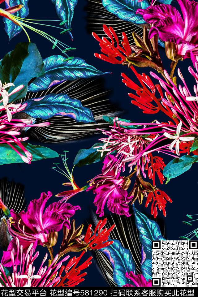 男女泳装四方连续花鸟植物数码印花华亿平台下载（图片编号: 581290） - 瓦栏（Walan）