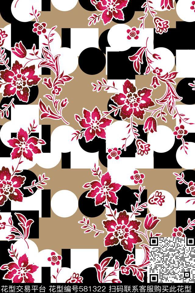 大气抽象花朵几何清新女装传统印花华亿平台下载（图片编号: 581322） - 瓦栏（Walan）