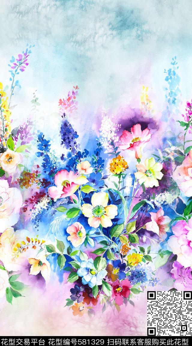 迷幻花卉水彩数码印花华亿平台下载（图片编号: 581329） - 瓦栏（Walan）