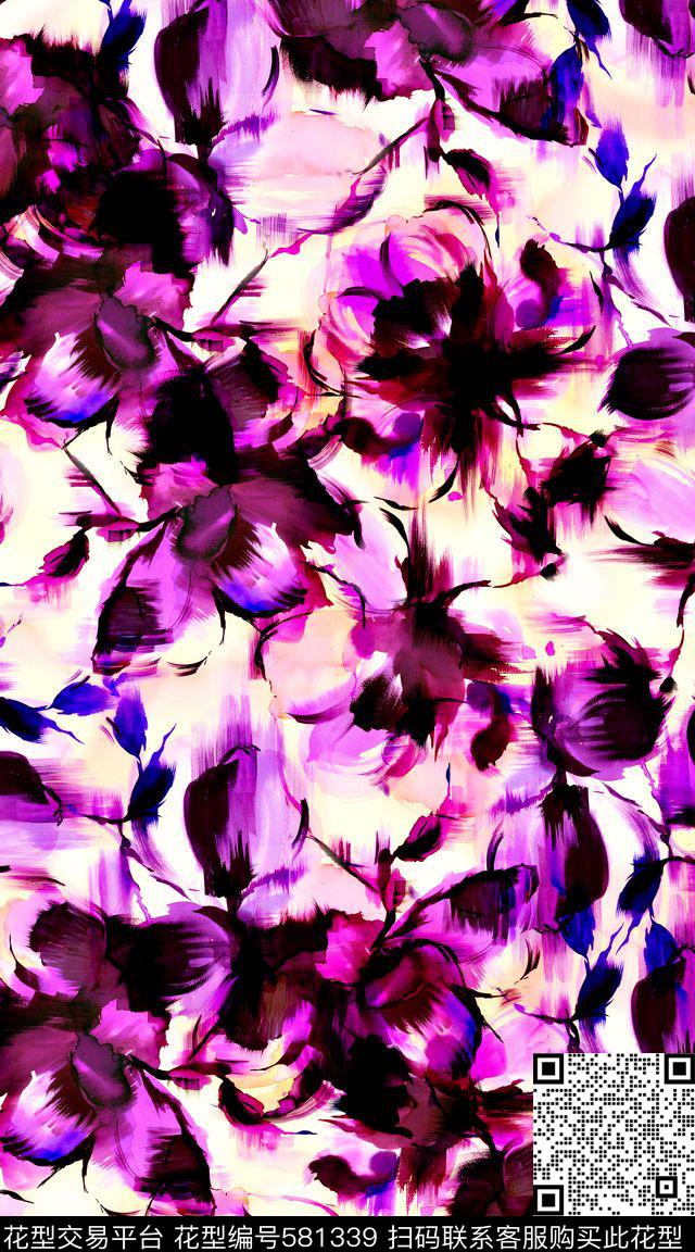 花卉紫色浪漫数码印花华亿平台下载（图片编号: 581339） - 瓦栏（Walan）