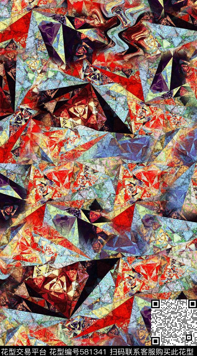 抽象几何拼贴数码印花华亿平台下载（图片编号: 581341） - 瓦栏（Walan）