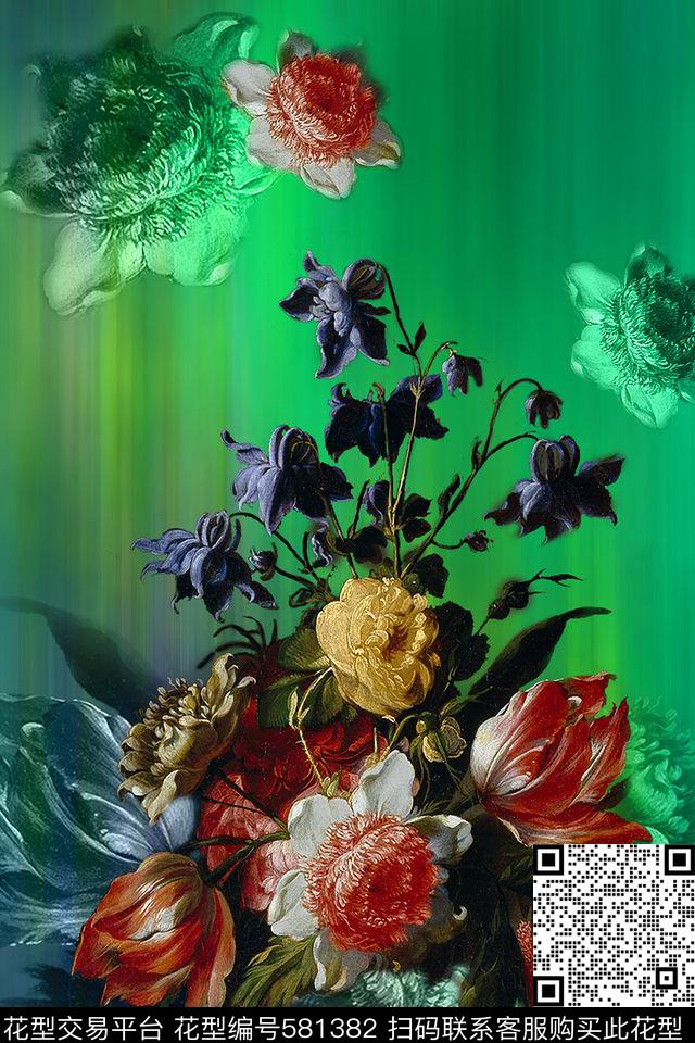 时尚油画花卉肌理数码印花华亿平台下载（图片编号: 581382） - 瓦栏（Walan）