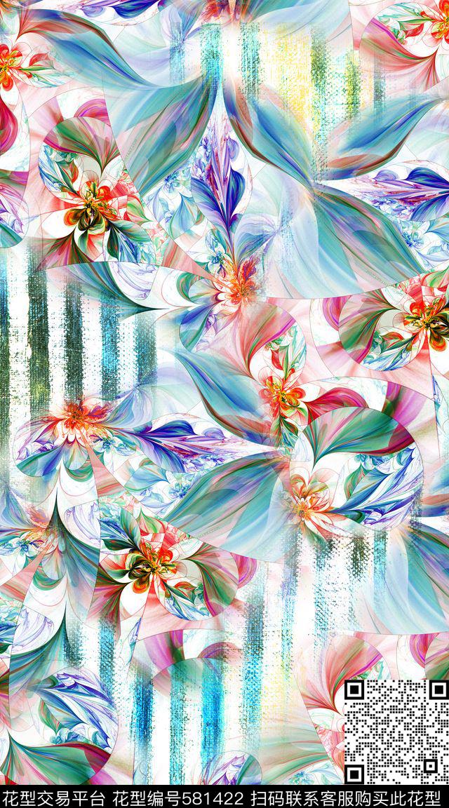 抽象花卉条纹数码印花华亿平台下载（图片编号: 581422） - 瓦栏（Walan）