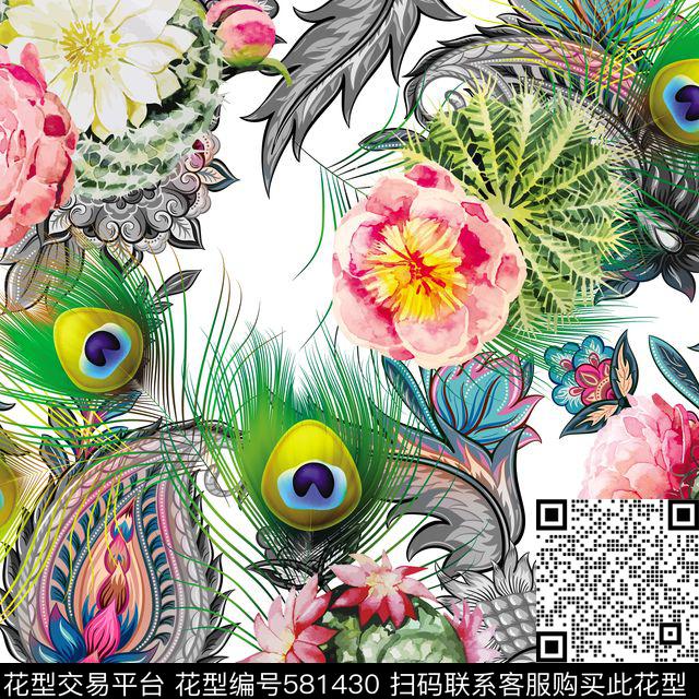 花卉仙人掌佩里斯数码印花华亿平台下载（图片编号: 581430） - 瓦栏（Walan）