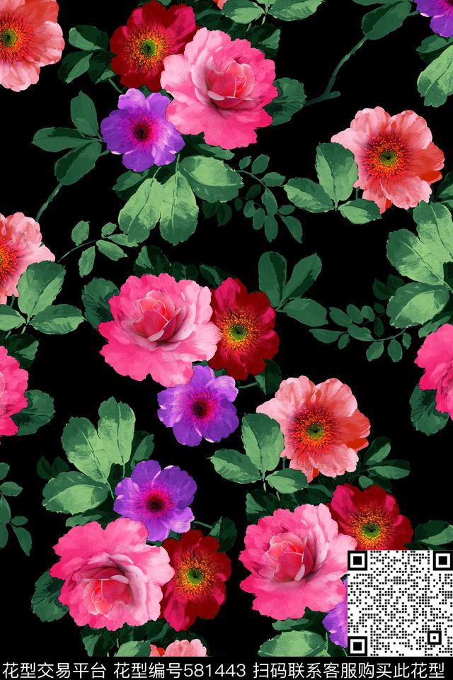 花卉纯色底复古数码印花华亿平台下载（图片编号: 581443） - 瓦栏（Walan）