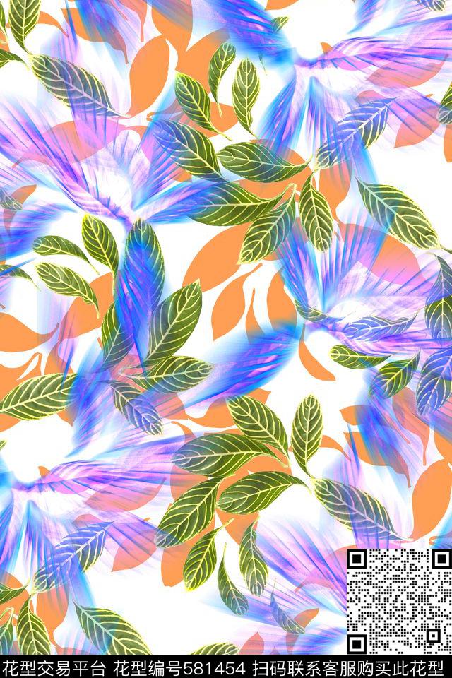 小清新叶子纯色底数码印花华亿平台下载（图片编号: 581454） - 瓦栏（Walan）