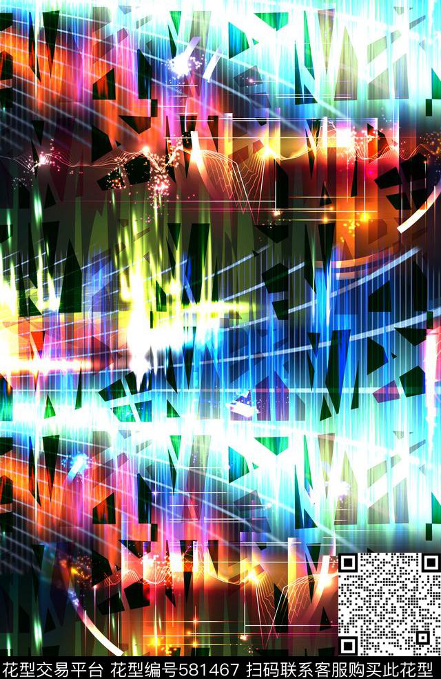 潮流时尚数码抽象霓虹彩虹数码印花华亿平台下载（图片编号: 581467） - 瓦栏（Walan）