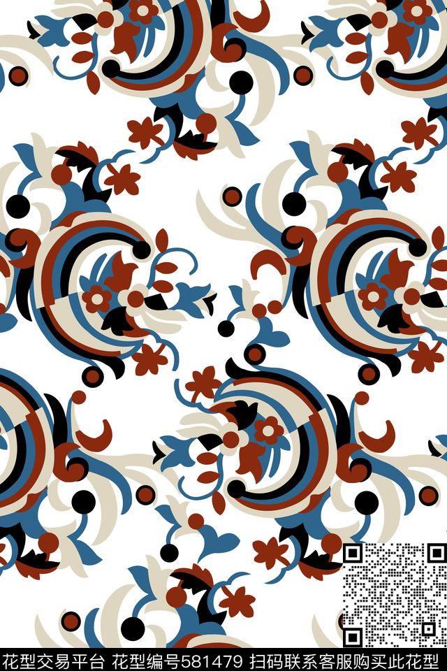 民族风几何传统花卉传统印花华亿平台下载（图片编号: 581479） - 瓦栏（Walan）