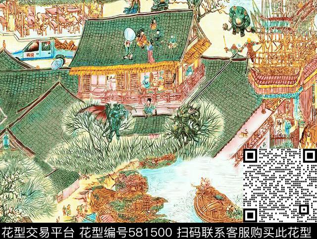 民族古典房子数码印花华亿平台下载（图片编号: 581500） - 瓦栏（Walan）