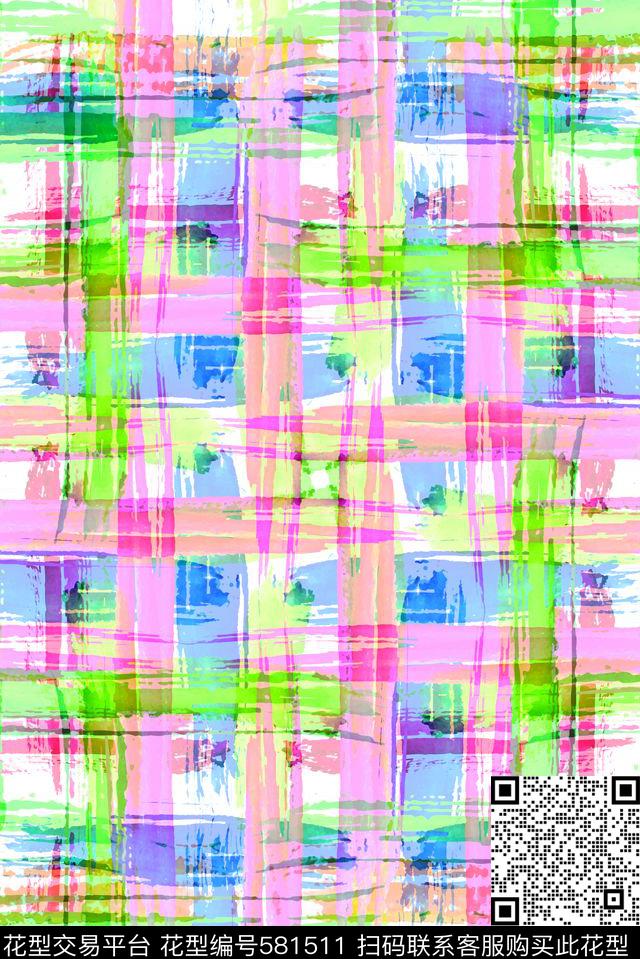 纹理笔触水彩条纹格子布数码印花华亿平台下载（图片编号: 581511） - 瓦栏（Walan）