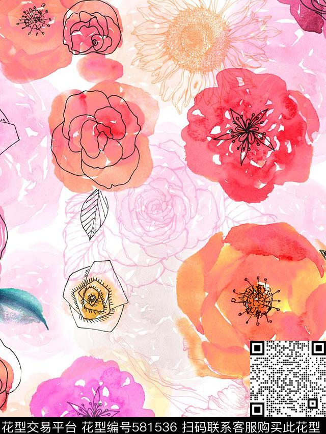 潮流小碎花大花数码印花华亿平台下载（图片编号: 581536） - 瓦栏（Walan）