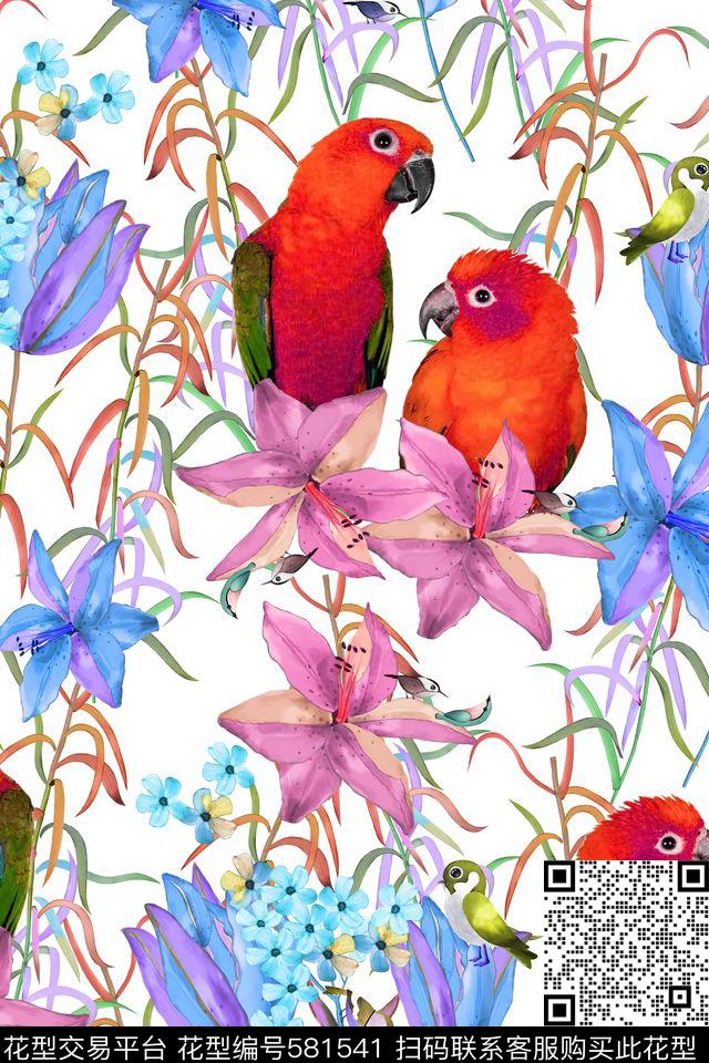 花朵鸟花鸟数码印花华亿平台下载（图片编号: 581541） - 瓦栏（Walan）