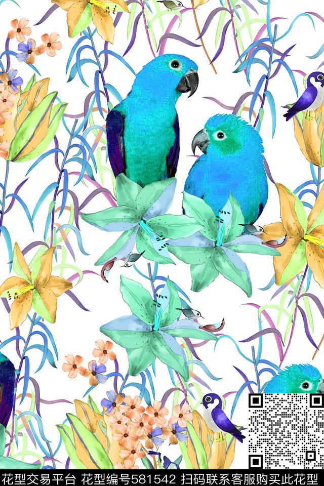 花朵鸟花鸟数码印花华亿平台下载（图片编号: 581542） - 瓦栏（Walan）