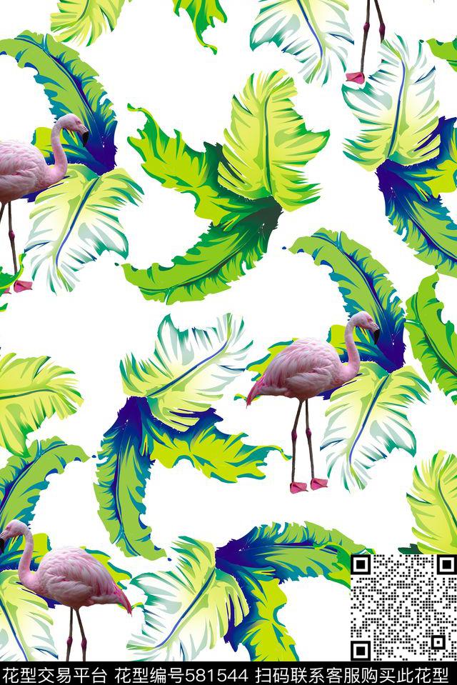 棕榈叶热带雨林数码印花华亿平台下载（图片编号: 581544） - 瓦栏（Walan）