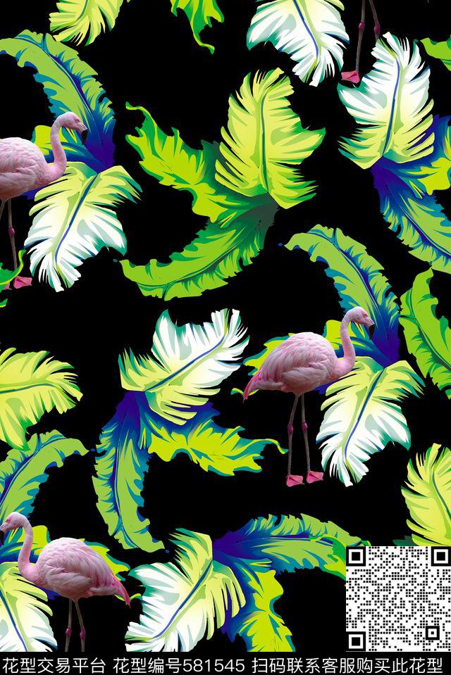 棕榈叶热带雨林数码印花华亿平台下载（图片编号: 581545） - 瓦栏（Walan）