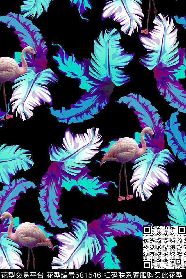 棕榈叶热带雨林数码印花华亿平台下载（图片编号: 581546） - 瓦栏（Walan）