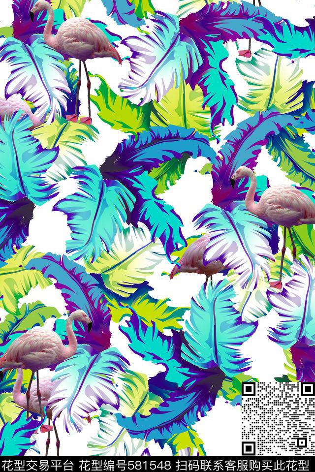 棕榈叶热带雨林数码印花华亿平台下载（图片编号: 581548） - 瓦栏（Walan）