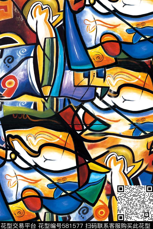 趣味涂鸦色彩艺术数码印花华亿平台下载（图片编号: 581577） - 瓦栏（Walan）