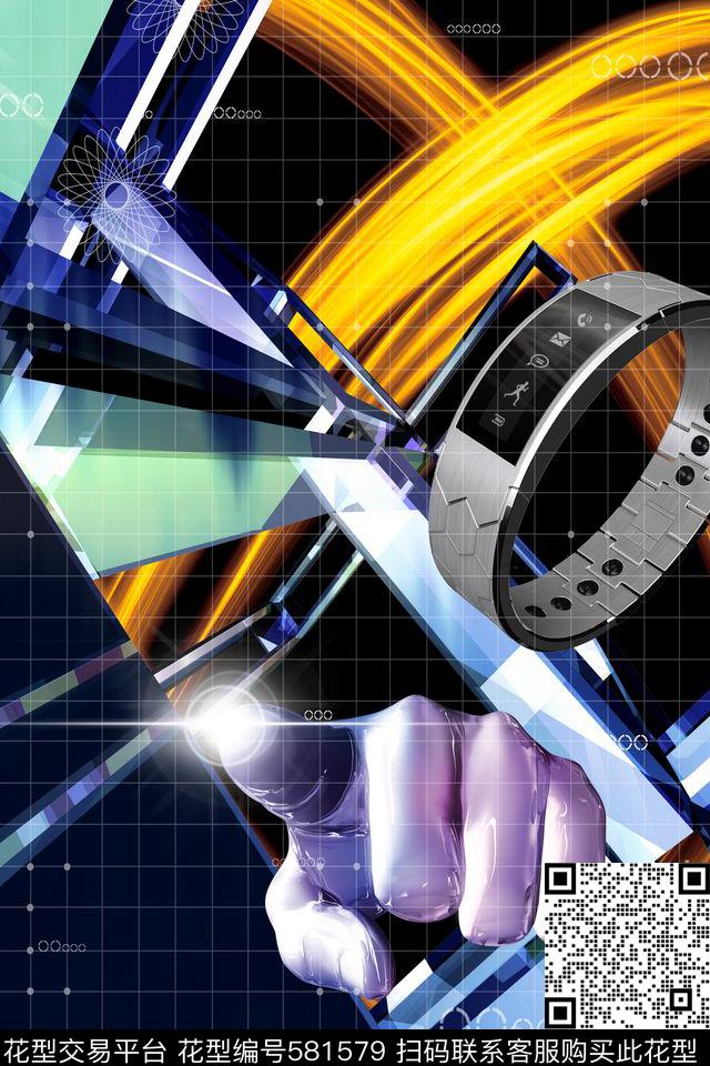 科技几何手指数码印花华亿平台下载（图片编号: 581579） - 瓦栏（Walan）